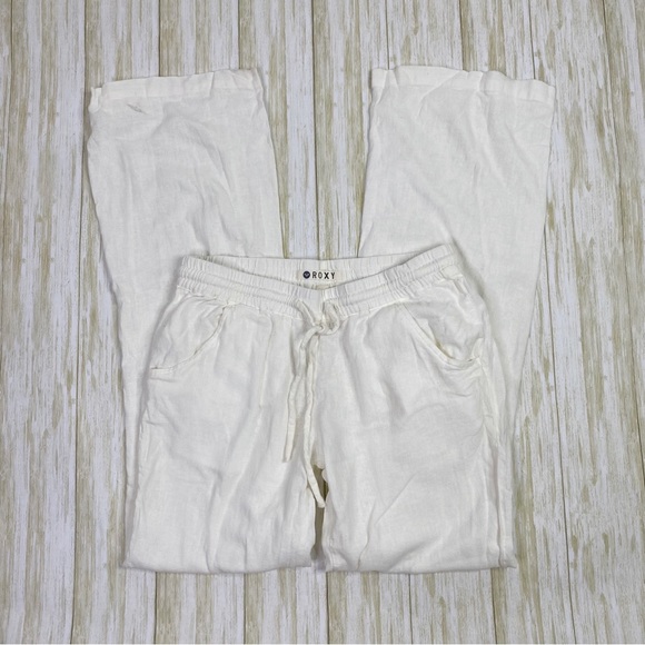 Roxy Pants - Roxy White Linen Blend Oceanside Pull On Pants